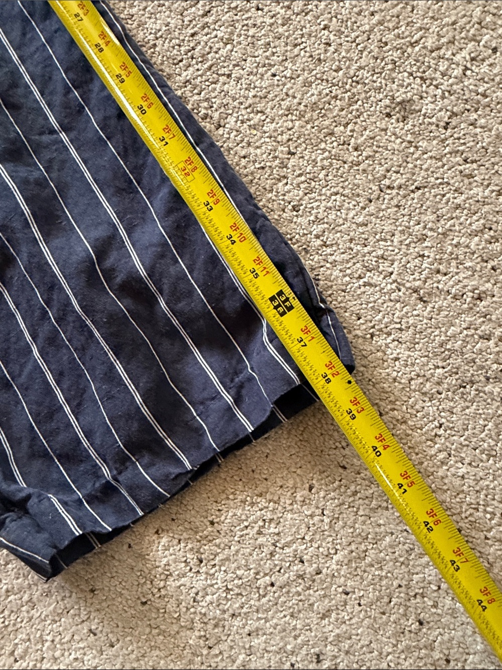 H&M Navy Blue Vertical Stripe Wide-Leg Drawstring Linen Blend Pants - Picture 7 of 9